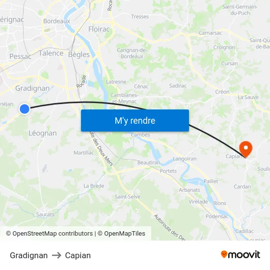 Gradignan to Capian map