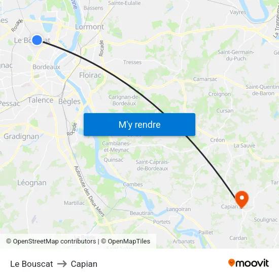 Le Bouscat to Capian map