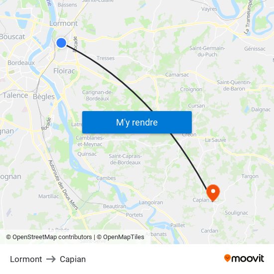 Lormont to Capian map