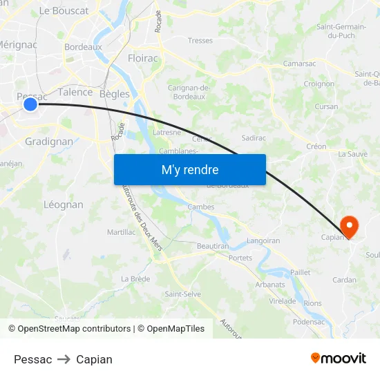 Pessac to Capian map