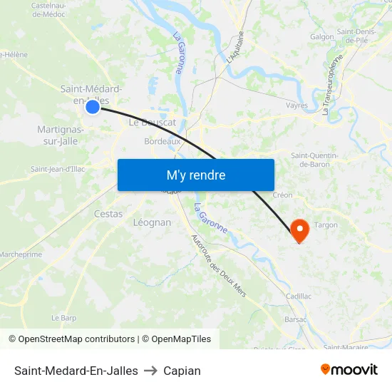 Saint-Medard-En-Jalles to Capian map