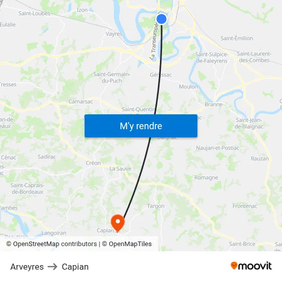 Arveyres to Capian map