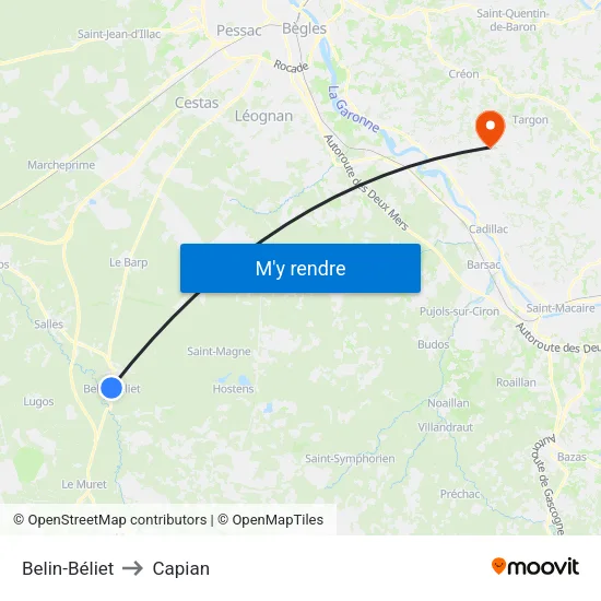 Belin-Béliet to Capian map