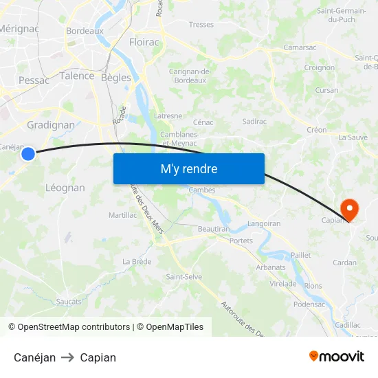 Canéjan to Capian map