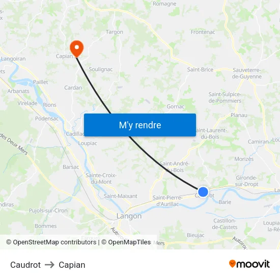 Caudrot to Capian map