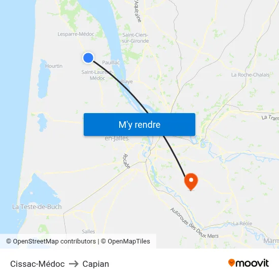 Cissac-Médoc to Capian map