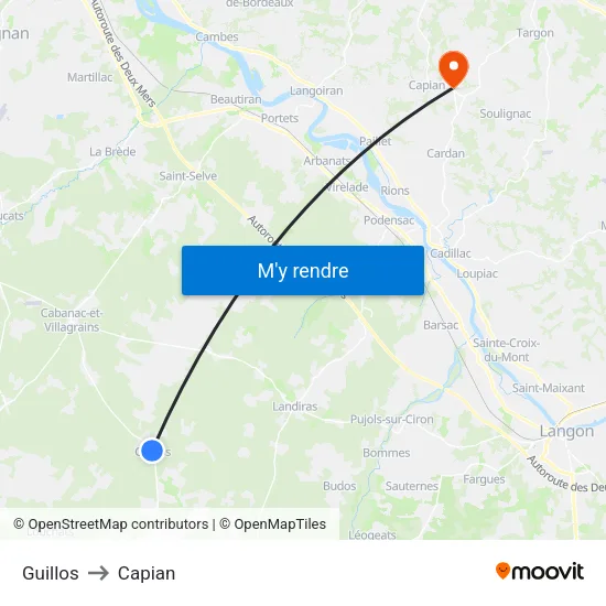 Guillos to Capian map