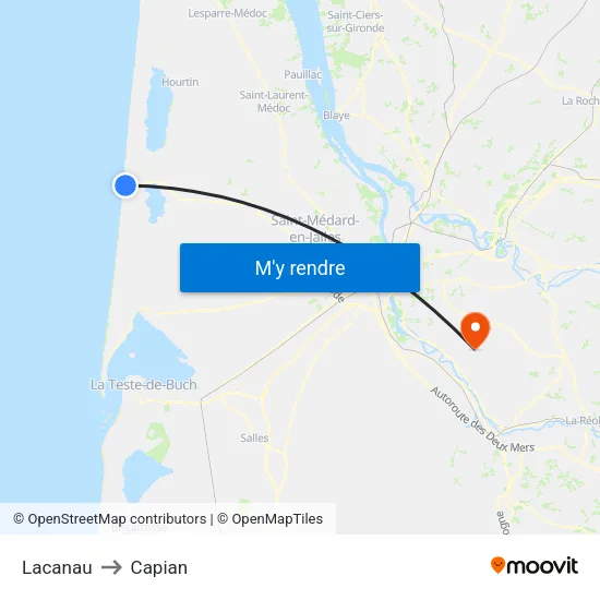 Lacanau to Capian map