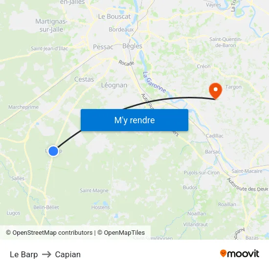 Le Barp to Capian map