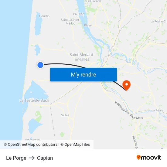 Le Porge to Capian map