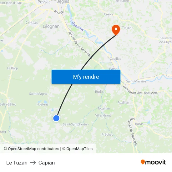 Le Tuzan to Capian map