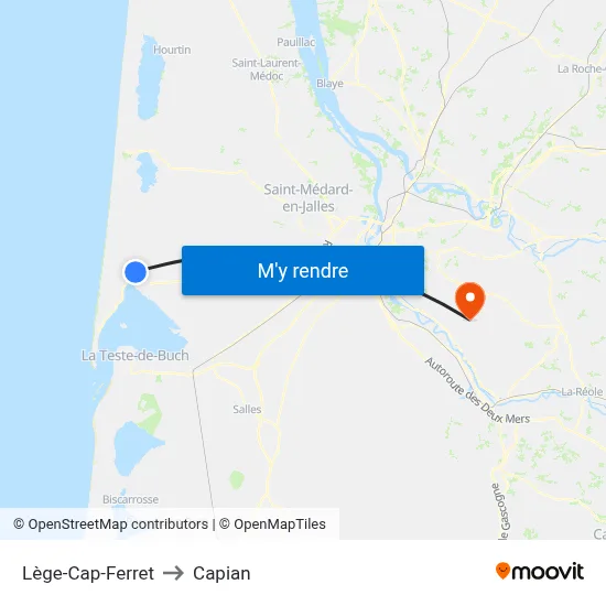 Lège-Cap-Ferret to Capian map