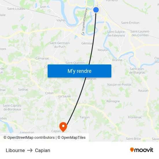 Libourne to Capian map