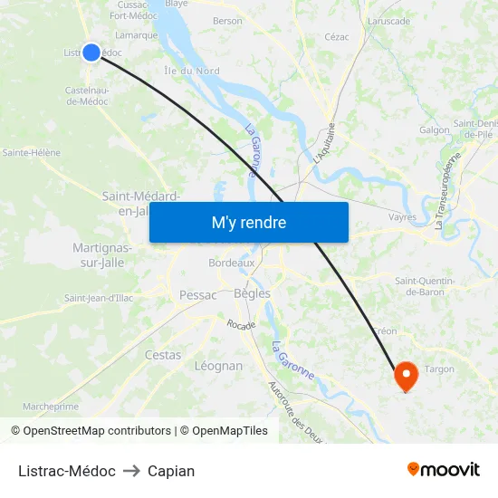Listrac-Médoc to Capian map