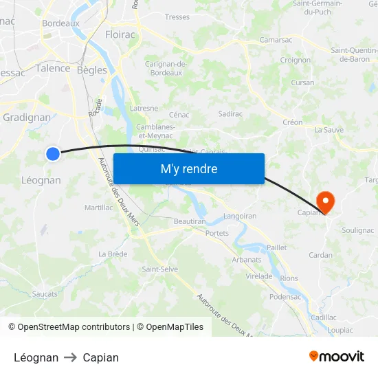 Léognan to Capian map