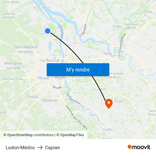 Ludon-Médoc to Capian map