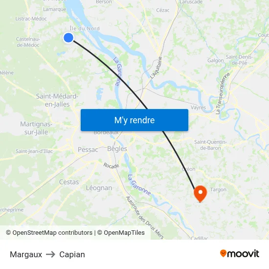 Margaux to Capian map
