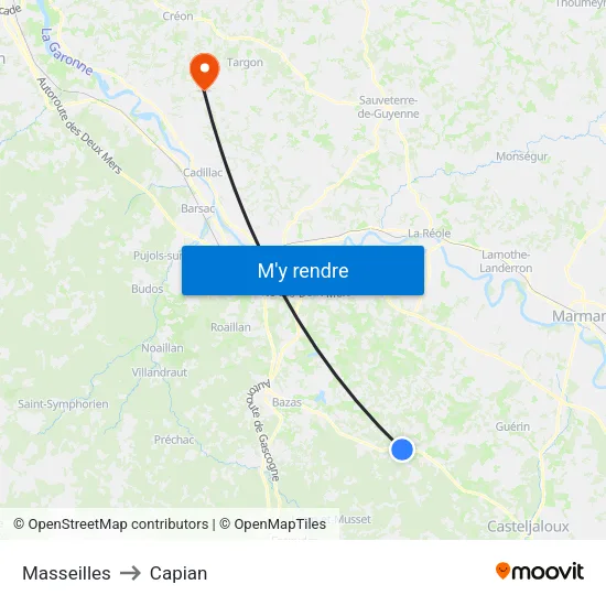 Masseilles to Capian map