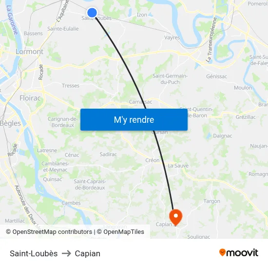 Saint-Loubès to Capian map