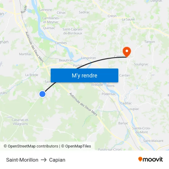 Saint-Morillon to Capian map