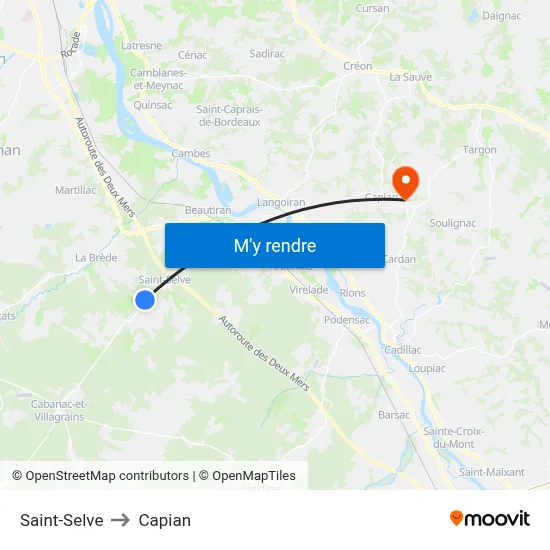 Saint-Selve to Capian map