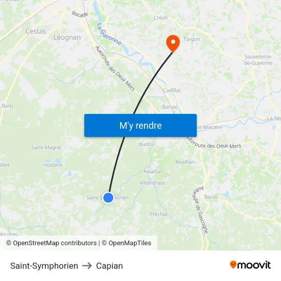 Saint-Symphorien to Capian map