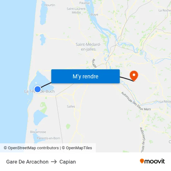 Gare De Arcachon to Capian map