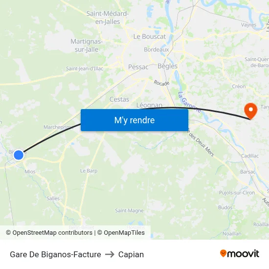 Gare De Biganos-Facture to Capian map
