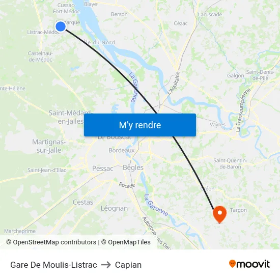 Gare De Moulis-Listrac to Capian map