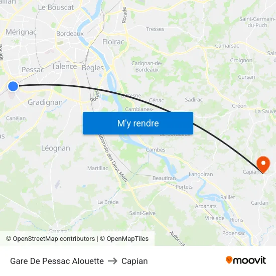 Gare De Pessac Alouette to Capian map