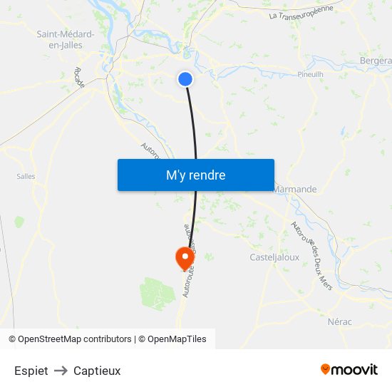 Espiet to Captieux map