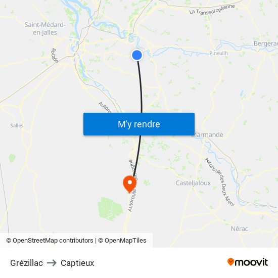 Grézillac to Captieux map