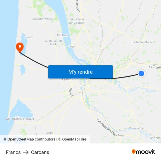 Francs to Carcans map