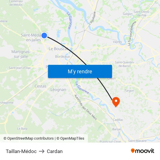Taillan-Médoc to Cardan map