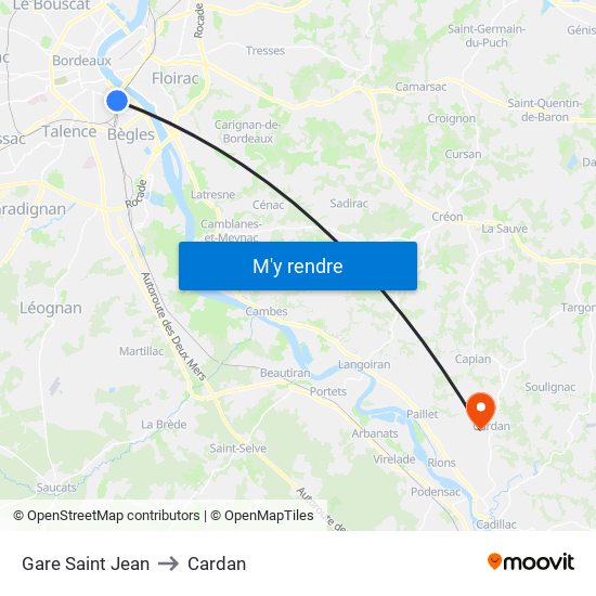 Gare Saint Jean to Cardan map