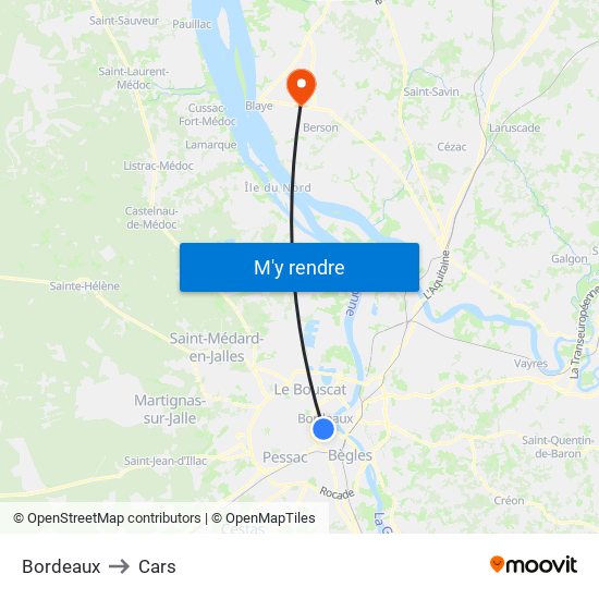 Bordeaux to Cars map