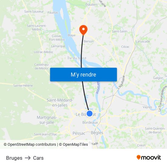 Bruges to Cars map