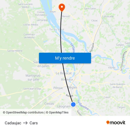 Cadaujac to Cars map