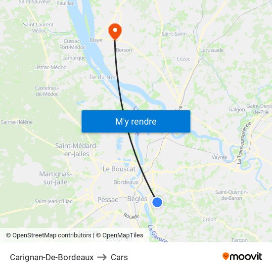 Carignan-De-Bordeaux to Cars map