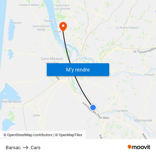 Barsac to Cars map