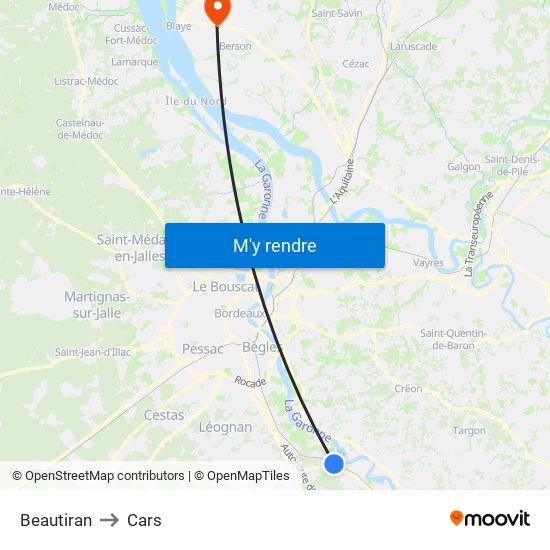 Beautiran to Cars map
