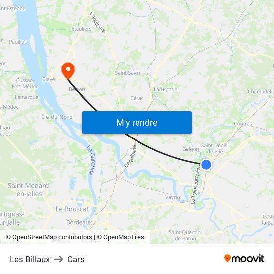 Les Billaux to Cars map
