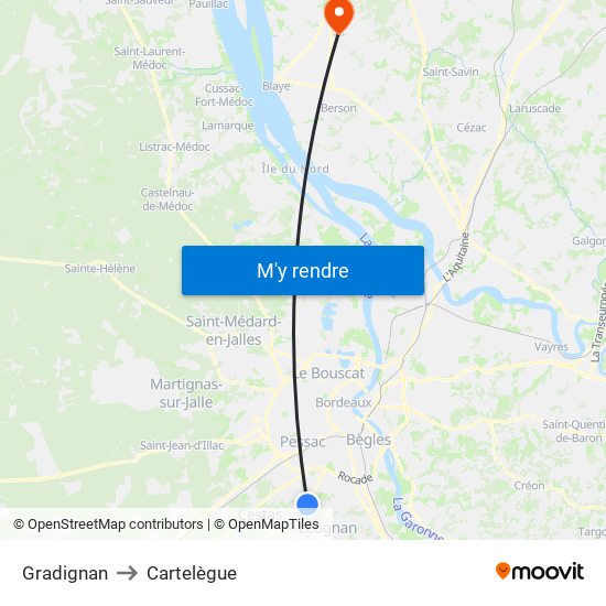 Gradignan to Cartelègue map