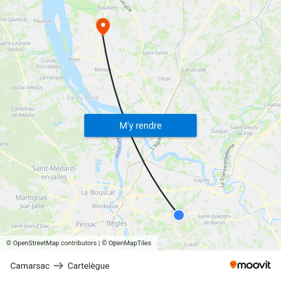 Camarsac to Cartelègue map