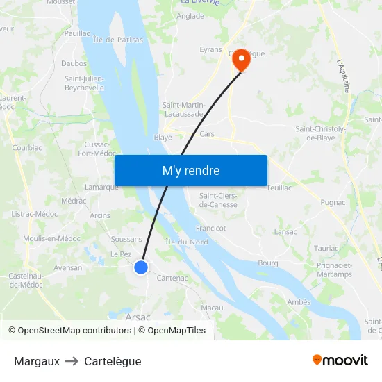 Margaux to Cartelègue map