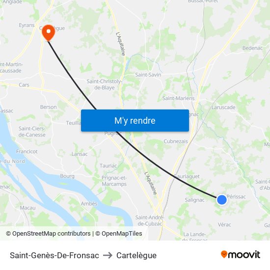 Saint-Genès-De-Fronsac to Cartelègue map