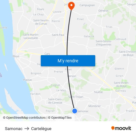 Samonac to Cartelègue map