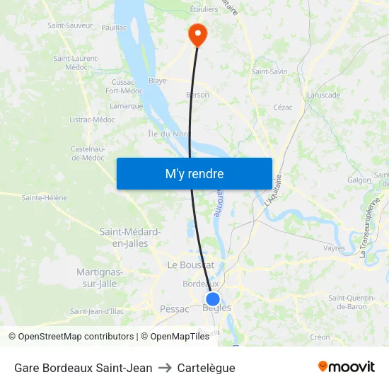 Gare Bordeaux Saint-Jean to Cartelègue map