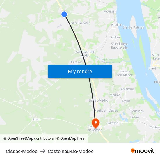 Cissac-Médoc to Castelnau-De-Médoc map