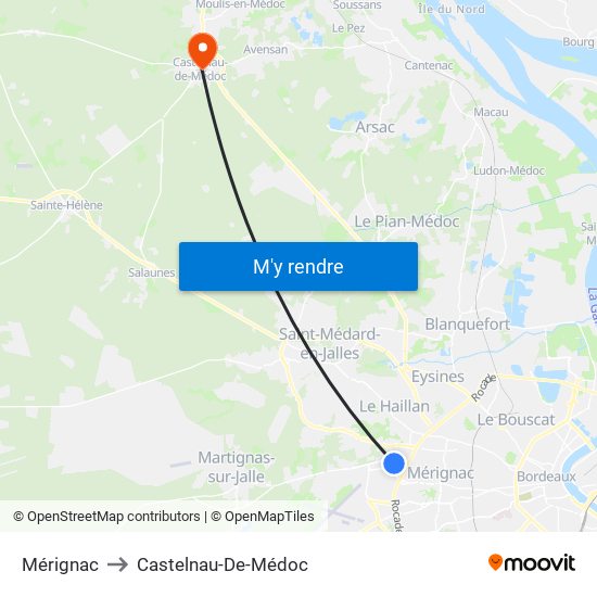 Mérignac to Castelnau-De-Médoc map